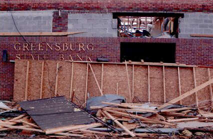 Greensburg State Bank Front after Storm